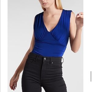 Express Body Contour Double Layer Empire Waist Thong Bodysuit Royal Blue size M
